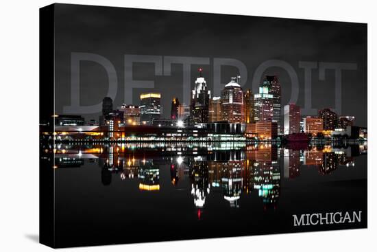 Detroit, Michigan - City at Night-Lantern Press-Stretched Canvas