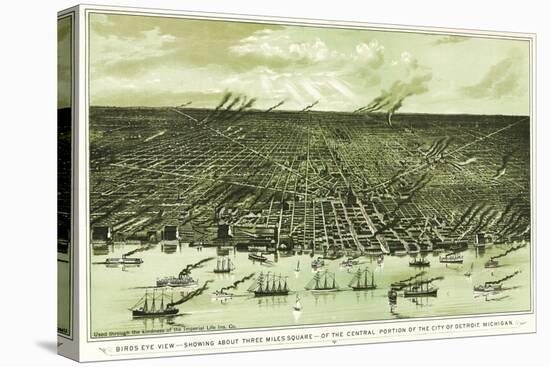 Detroit, Michigan - Panoramic Map-Lantern Press-Stretched Canvas