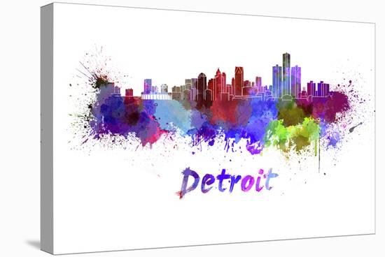 Detroit Skyline in Watercolor-paulrommer-Stretched Canvas