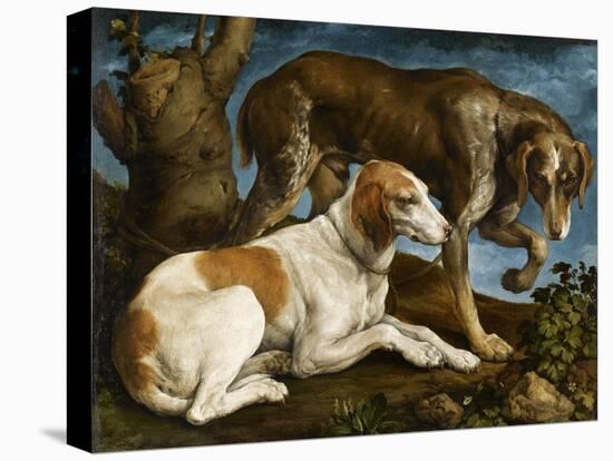 Deux chiens de chasse attachés à une souche-Jacopo Bassano-Premier Image Canvas