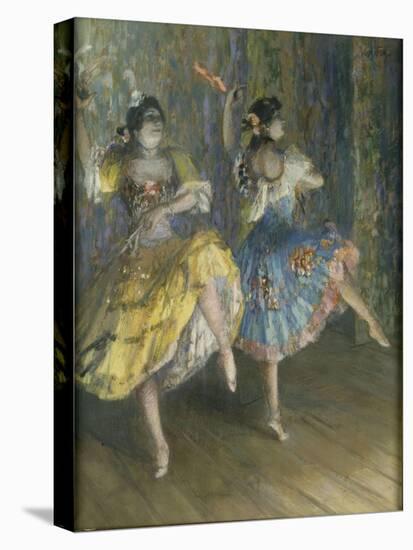 Deux danseuses espagnoles, sur scène, jouant des castagnettes-Juan Roig y Soler-Premier Image Canvas