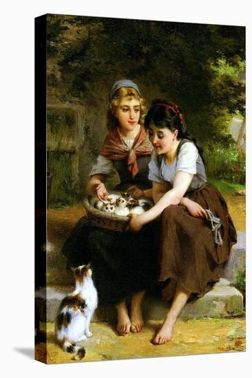 Deux Fillies Avec Un Panier De Chatons-Emile Munier-Stretched Canvas