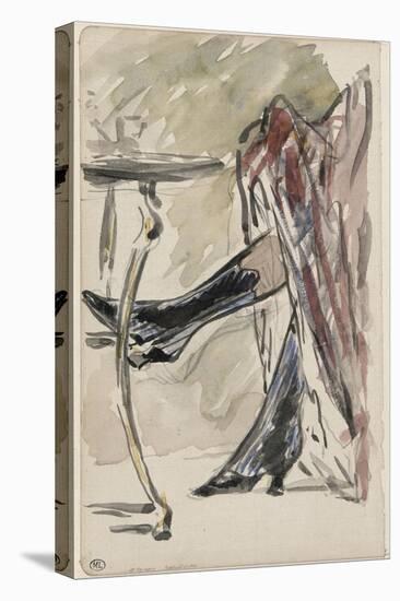 Deux jambes avec bottines sous une jupe rouge, devant un guéridon-Edouard Manet-Premier Image Canvas