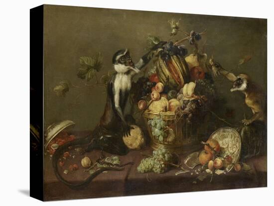 Deux singes pillant une corbeille de fruits-Frans Snyders-Premier Image Canvas