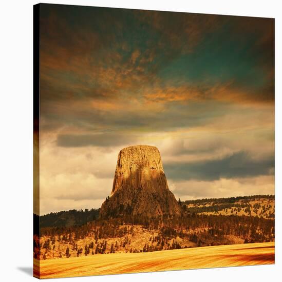 Devil's Tower at Dusk-null-Stretched Canvas