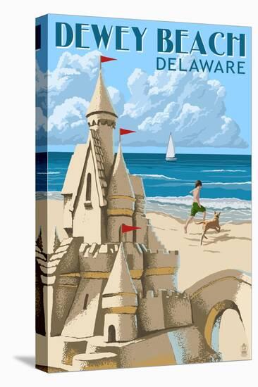 Dewey Beach, Delaware - Sandcastle-Lantern Press-Stretched Canvas