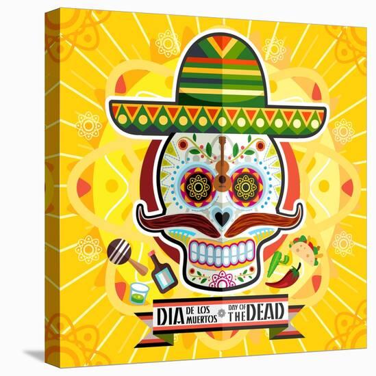 Dia De Los Muertos Day of the Dead Skull-escova-Stretched Canvas
