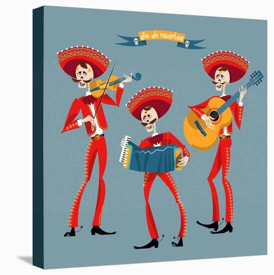 Dia De Muertos. Mariachi Band of Skeletons. Mexican Tradition.-NGvozdeva-Stretched Canvas