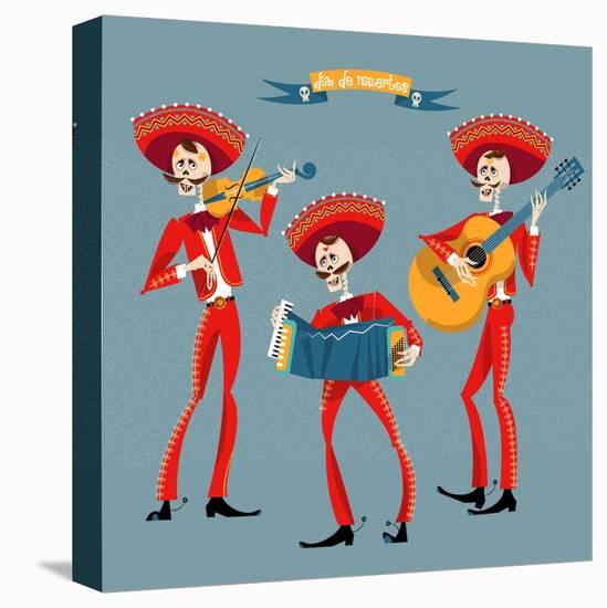 Dia De Muertos. Mariachi Band of Skeletons. Mexican Tradition.-NGvozdeva-Stretched Canvas