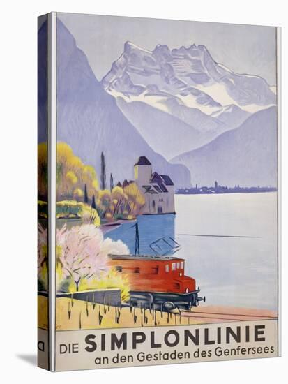 Die Simplonlinie an Den Gestaden Des Genfersees', Poster Advertising Rail Travel around Lake Geneva-Emil Cardinaux-Premier Image Canvas