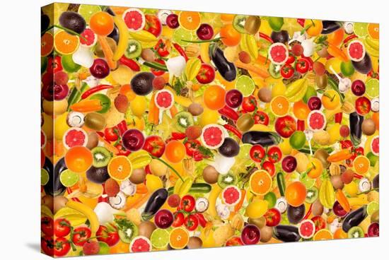 Different Types Of Fruit And Vegetables As Background, Colorful-pasiphae-Stretched Canvas