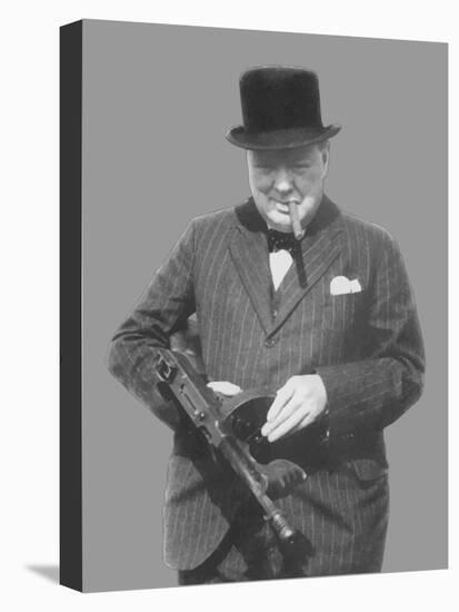 Digitally Restored Vector Photo of Sir Winston Churchill with a Tommy Gun-Stocktrek Images-Premier Image Canvas