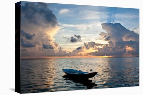 Dinghy Boat in Sea at Sunset, Great Exumand, Bahamas-null-Premier Image Canvas