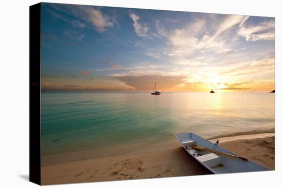 Dinghy Boat on Beach at Sunset, Great Exumand, Bahamas-null-Premier Image Canvas