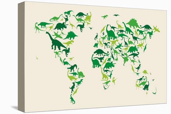 Dinosaur Map of the World Map-Michael Tompsett-Stretched Canvas