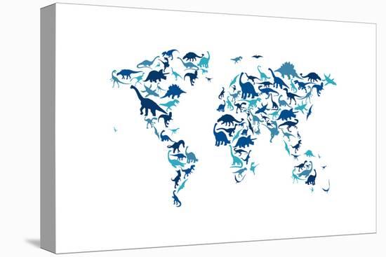 Dinosaur Map of the World Map-Michael Tompsett-Stretched Canvas