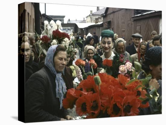 Dior Models in Soviet Union for Officially Sanctioned Fashion Show Visiting Open Air Flower Market-null-Premier Image Canvas