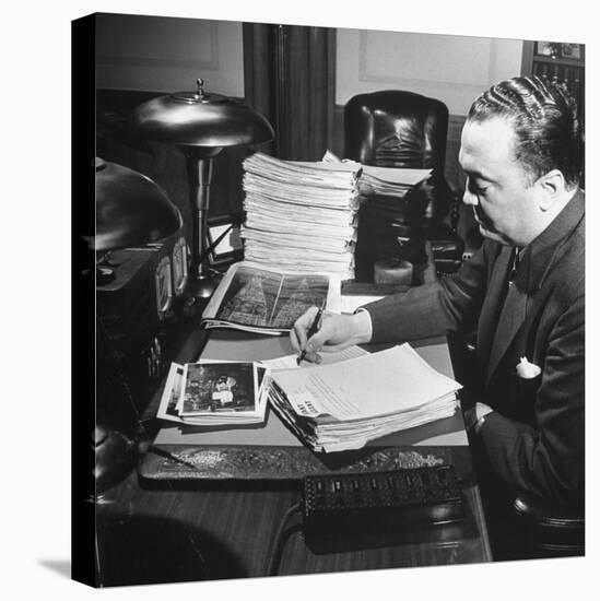Director of the Fbi J. Edgar Hoover Working at His Desk-null-Premier Image Canvas