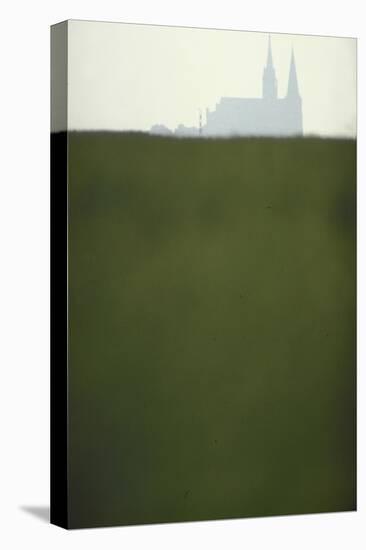 Distant Misty View of Chartres Cathedral Rising over Green Field-Gjon Mili-Premier Image Canvas