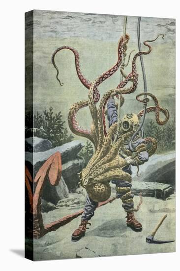 Diver Attacked by an Octopus-French School-Premier Image Canvas