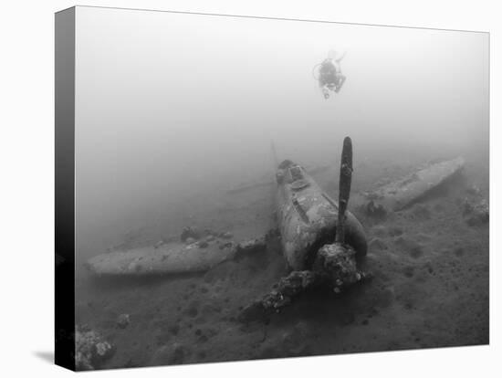 Diver Explores the Wreck of a Mitsubishi Zero Fighter Plane-Stocktrek Images-Premier Image Canvas