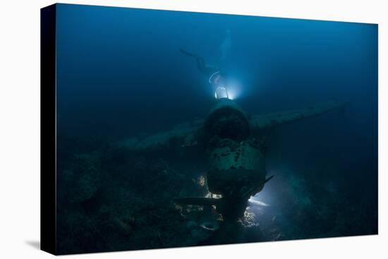 Diver Exploring the Wreck of a Japanese Navy Seaplane in Palau, Micronesia-Stocktrek Images-Premier Image Canvas