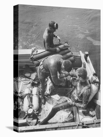 Divers Preparing to Dive to the Sunken Liner Andrea Doria-Peter Stackpole-Premier Image Canvas