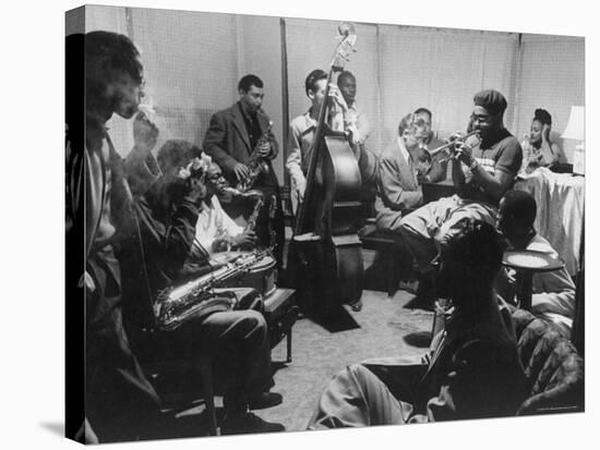 Dizzy Gillespie, Behob King, Practicing with His Orchestra Before Their Performance-Allan Grant-Premier Image Canvas