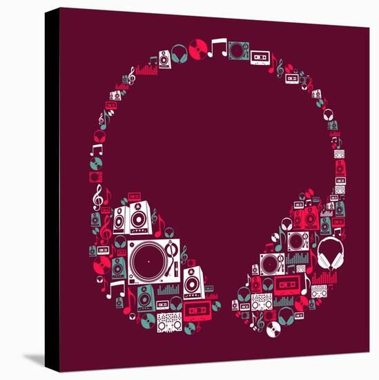 Dj Music Icon Set in Headphone Shape-Cienpies Design-Stretched Canvas