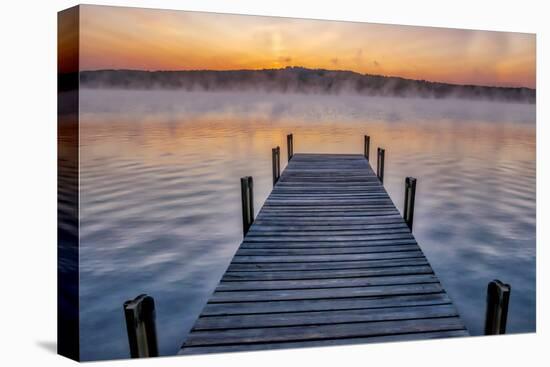 Dock on Long Lake at sunrise, Bridgton, Maine-Lisa Engelbrecht-Premier Image Canvas