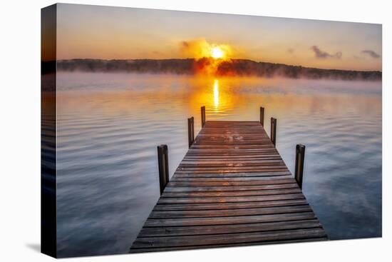 Dock on Long Lake at sunrise, Bridgton, Maine-Lisa Engelbrecht-Premier Image Canvas