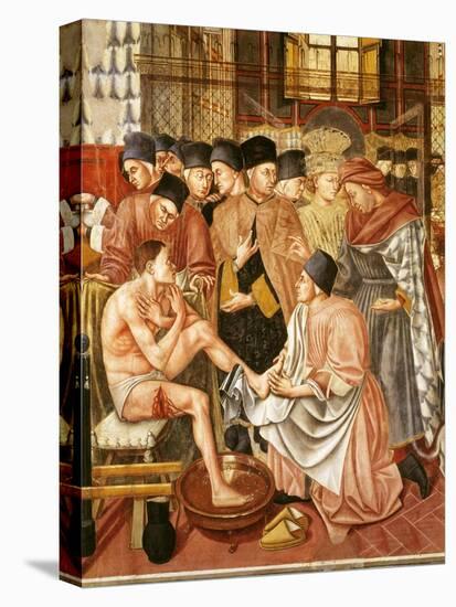 Doctor Giving Treatment to Sick Man with Cut on Leg, Fresco, by Domenico di Bartolo, 1443-null-Premier Image Canvas