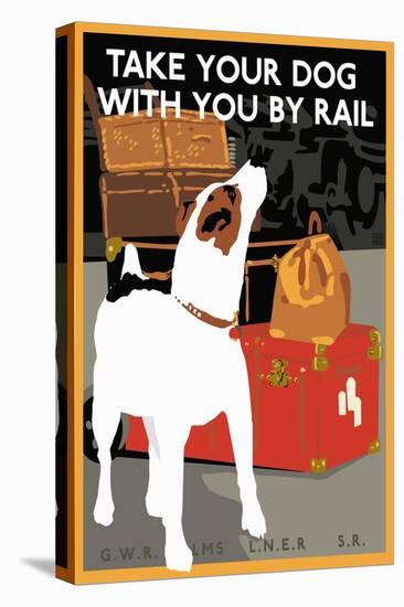 Dog by Rail-null-Premier Image Canvas