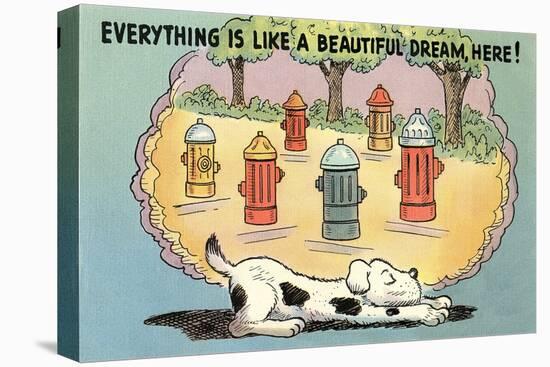 Dog Dreaming of Hydrants-null-Stretched Canvas