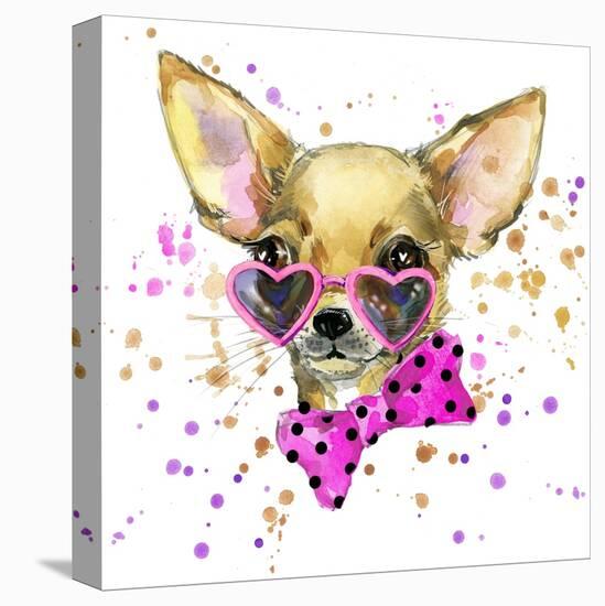 Dog Fashion T-Shirt Graphics. Dog Illustration with Splash Watercolor Textured Background. Unusual-Dabrynina Alena-Stretched Canvas