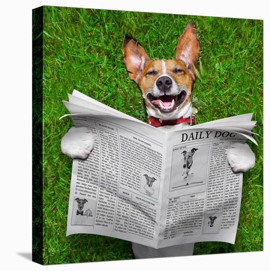 Dog Reading Newspaper-Javier Brosch-Premier Image Canvas