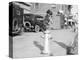 Dog Seated on Fire Hydrant-Bettmann-Premier Image Canvas