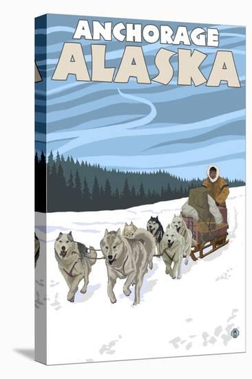 Dog Sledding Scene, Anchorage, Alaska-Lantern Press-Stretched Canvas