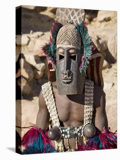 Dogon Country, Tereli, A Masked Dancer Wearing Coconut Shell Breasts Performs at the Dogon Village-Nigel Pavitt-Premier Image Canvas