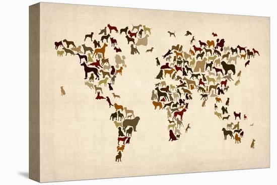 Dogs Map of the World Map-Michael Tompsett-Stretched Canvas