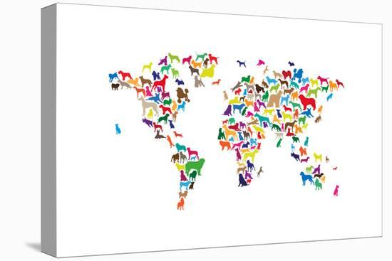 Dogs Map of the World Map-Michael Tompsett-Stretched Canvas