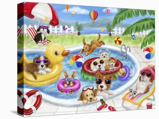 Dogs swimming pool-MAKIKO-Premier Image Canvas