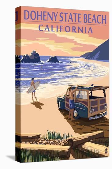 Doheny State Beach, California - Woody on Beach-Lantern Press-Stretched Canvas