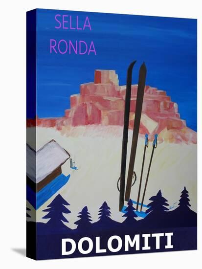 Dolomiti Sella Ronda Retro Ski Poster-Markus Bleichner-Stretched Canvas