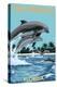 Dolphins Jumping - Fort Myers Beach, Florida-Lantern Press-Stretched Canvas
