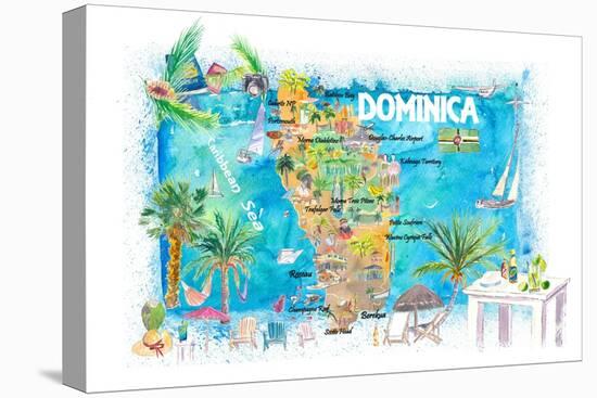 Dominica Antilles Illustrated Travel Map with Roads and Highlights-M. Bleichner-Stretched Canvas