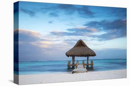 Dominican Republic, Punta Cana, Playa Blanca, Wooden Pier with Thatched Hut-Jane Sweeney-Premier Image Canvas