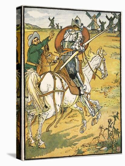 Don Quixote and the Windmills, Illustration from 'Don Quixote of the Mancha' Retold by Judge Parry-Walter Crane-Premier Image Canvas