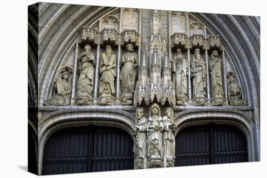 Door of Brabantine Gothic Style, St Michael and St Gudula Cathedral, Brussels, Detail, Belgium-null-Premier Image Canvas