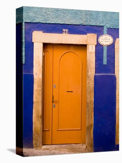 Door on Colorful Blue House, Guanajuato, Mexico-Julie Eggers-Premier Image Canvas